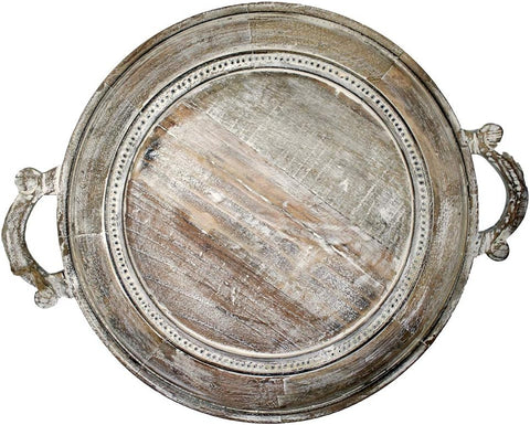 Serving Platter - Round Distressed Braided Mango Wood with Handles