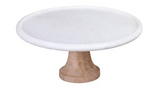 Cake Stand - White Marble and wooden Base 10"