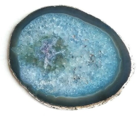Cerulean Agate Platter with Silver Foil Lining - 6 to 8 inches - Jodhpuri Online
