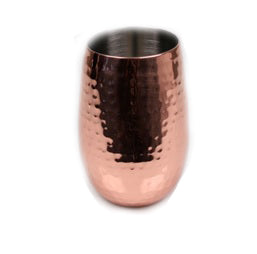 Stemless Wine Glass Copper Hammered Stainless Steel Double Wall - 16 oz - Jodhpuri Online