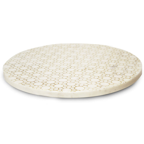 White Marble with Gold Print Design Lazy Susan - 18 inches - Jodhshop