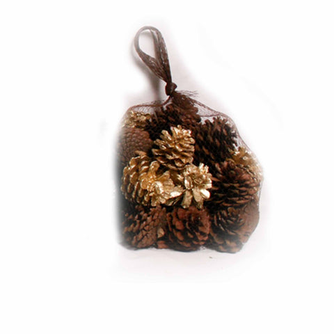 Gingerbread Scented Gold/Natural Pine Cones in Net - 20 oz - Jodhshop