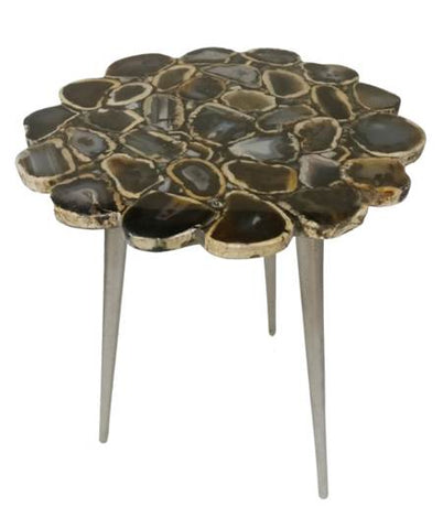 Black Agate Flower Cut Table with Gold Foil - 16 x 24 inches - Jodhshop