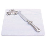 White Marble with Silver Crab Cutting Board and Knife - 10 x 7.75 inches - Jodhpuri Online