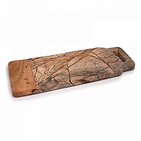 Brown Forest Marble and Wood Cheese Board with Handle - 18 x 6 inches - Jodhpuri Online