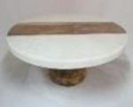 48212: Cake Stand Beige Marble With Wood Base Large