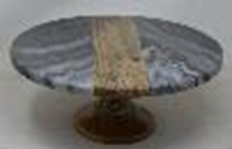 48214: Cake Stand Grey Marble With Wood Strip