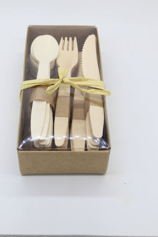 Pine wood cutlery set ( 20 spoons, 20 forks, 20 knives) in Brown Box - Jodhshop