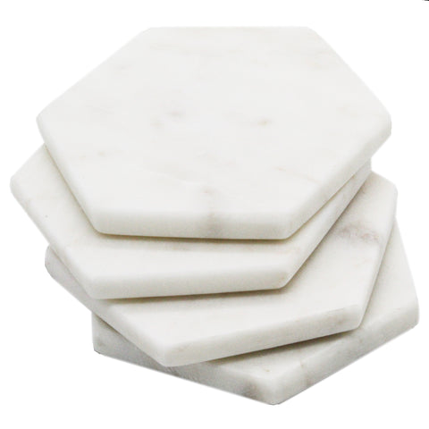 50007: White Marble Hexagon Coasters - Set of 4 - Jodhshop