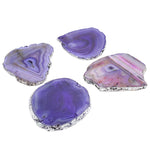 50437: Organic Shape Purple Agate Coaster with Silver Foil Lining - Set of 4 - Jodhpuri Online