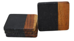 50462: Black Marble with Wood Square Coasters - Set of 4