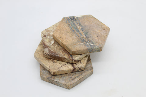 50526: Brown Forest Marble Hexagon Coasters - Set of 4 - Jodhshop