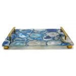 Natural Blue Agate with Brass Handles - 14 x 8 x 2 inches - Jodhpuri Online