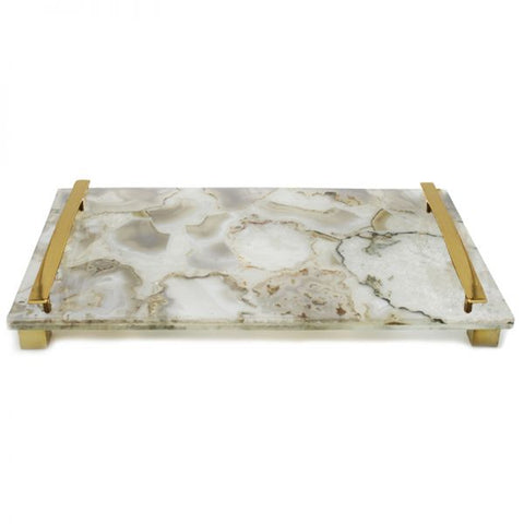 Natural White Agate with Brass Handles - 14 x 8 x 2 inches - Jodhshop