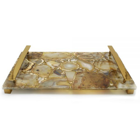 Natural Yellow Agate with Brass Handles - 16 x 10 x 2 inches - Jodhpuri Online