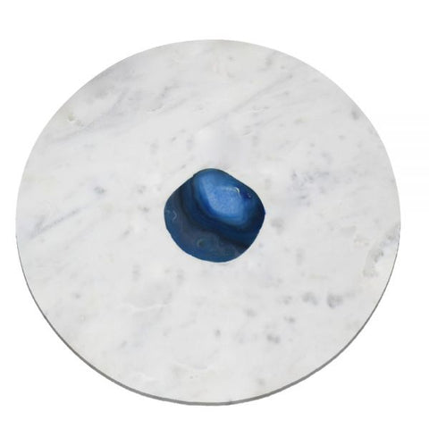 Round White Marble with Blue Agate Tray - 10 x 10 inches - Jodhshop