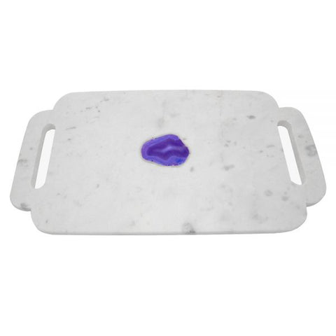 White Marble and Plum Agate Tray with Handles - 15 x 7.5 inches - Jodhshop