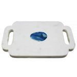 White Marble & Blue Agate Tray with Handles - 8 x 5 inches - Jodhshop