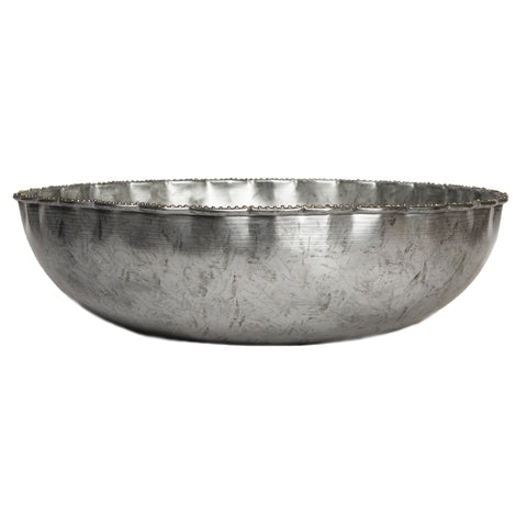 Large Galvanized Steel Bowl with Gold Bead Edge - 16 x 4.5 inches - Jodhshop