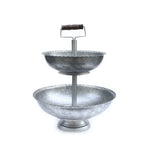 3 Tiered Galvanized Steel Bowl with Gold Bead Edge and Wood Shovel Handle – 17 x 17 x 23.50 inches - Jodhpuri Online