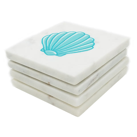 65263: Marble Screen Printed Coasters - Aqua Shell - Jodhshop