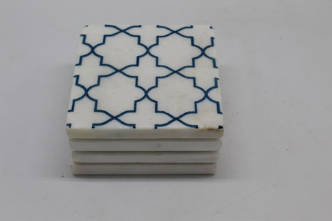 65284: Coaster White Marble W/ Navy Blue Print Design