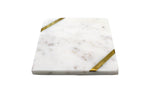 73226: White Marble with Brass Inlay 2 Corners Square Coaster - Set of 4 - Jodhshop