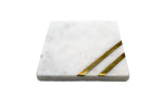 73227: White Marble with Brass Inlay 1 Corner Square Coaster - Set of 4 - Jodhshop