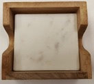 73513: Gray Marble Square Coasters with Dark Wood Caddy - Set of 4 Coasters - Jodhshop