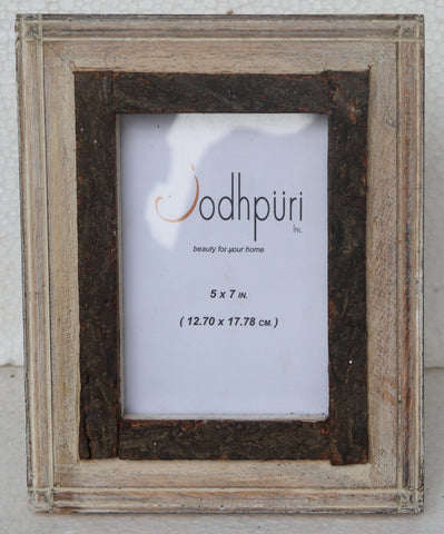 Wooden Picture Frame with Inner Bark Edge - 5 x 7 inches - Jodhshop