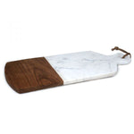 White Marble and Wood Cheese Board with Rope - 17 x 7 inches - Jodhpuri Online