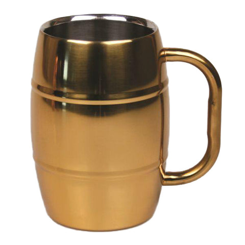Stainless Steel Beer Barrel Mug with Gold Finish - 16 oz - Jodhpuri Online